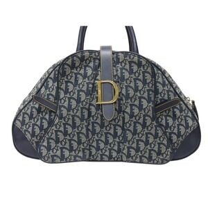 Dior Trotter Double Saddle Canvas Navy Christian Leather Bag Blue
